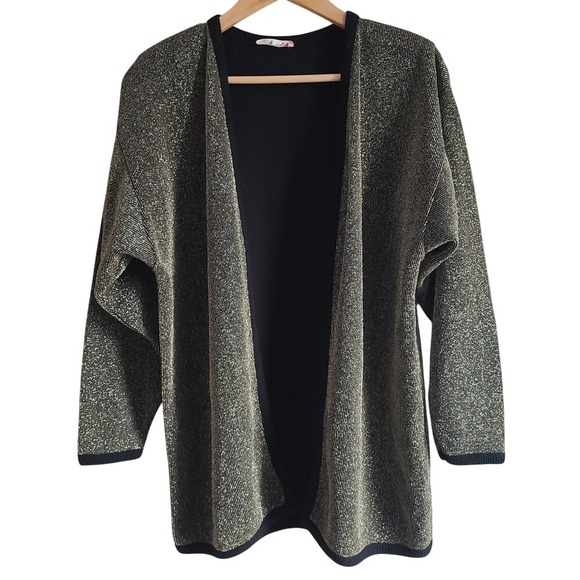 Vintage Sweaters - Retro‎ Metallic Gold Knitted Open Front Cardigan